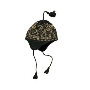 Kids Winter Knit Hat with Ear Flaps - Black